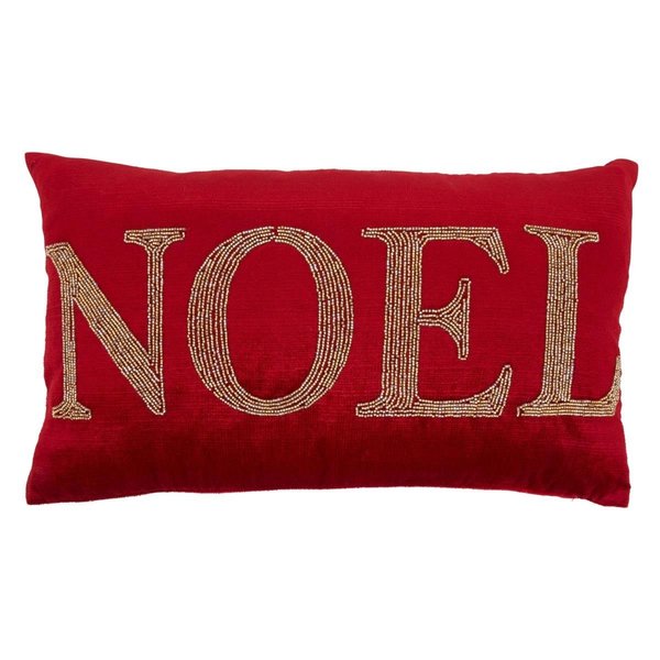 Saro Lifestyle SARO 12 x 20 in. Oblong Red Beaded Noel Pillow Cover SA469741